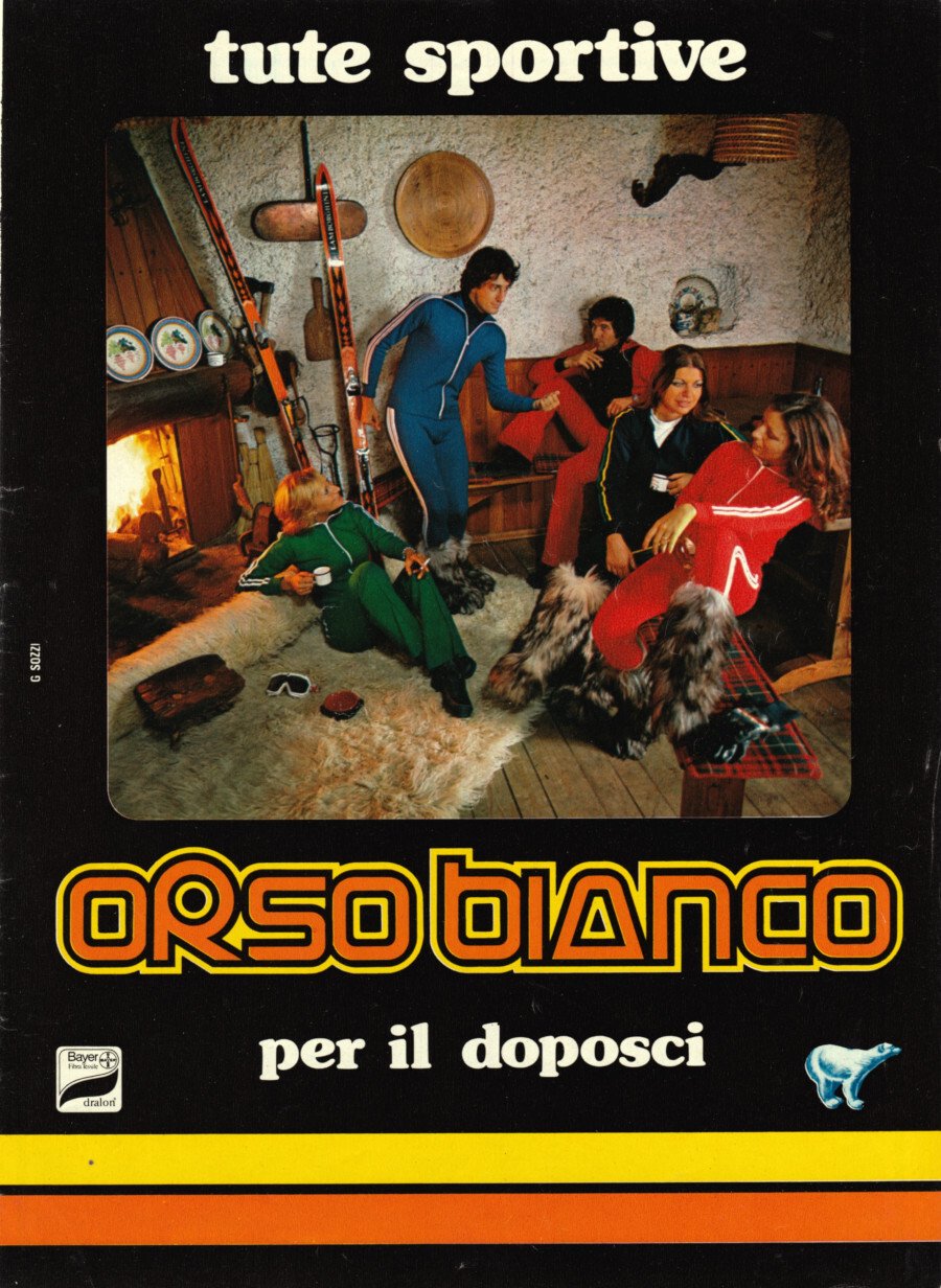 OrsoBianco per il doposci/ Abbigliamento Dolomiti Seiller. Advertising 1976