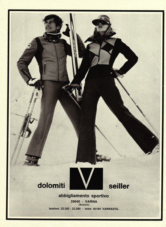 OrsoBianco per il doposci/ Abbigliamento Dolomiti Seiller. Advertising 1976