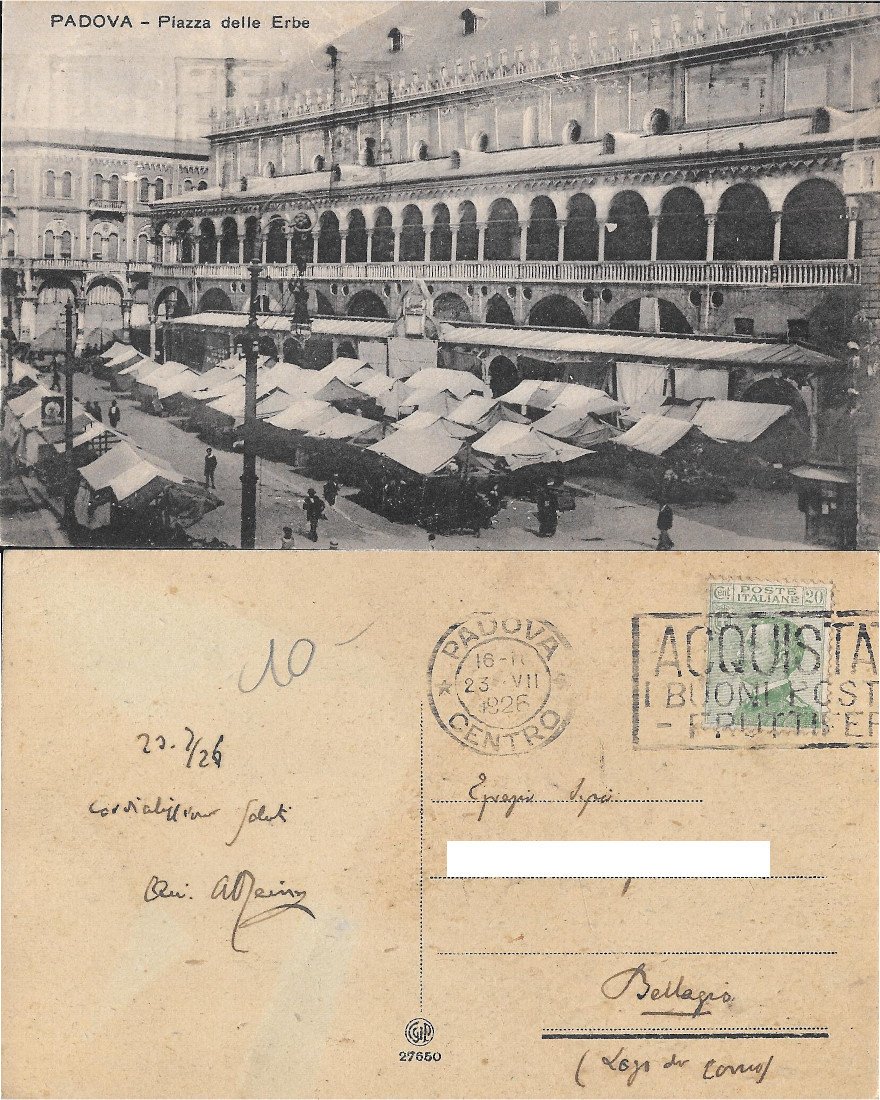 Padova. Piazza delle Erbe. Viaggiata 1926