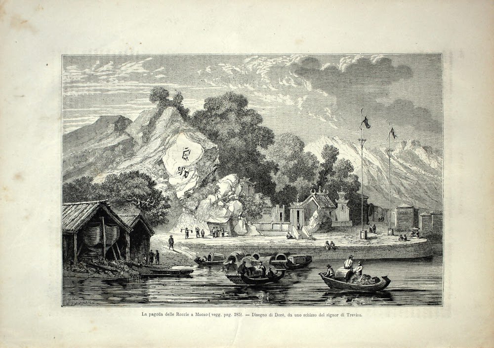 Pagoda delle Roccie a Macao. Stampa 1864