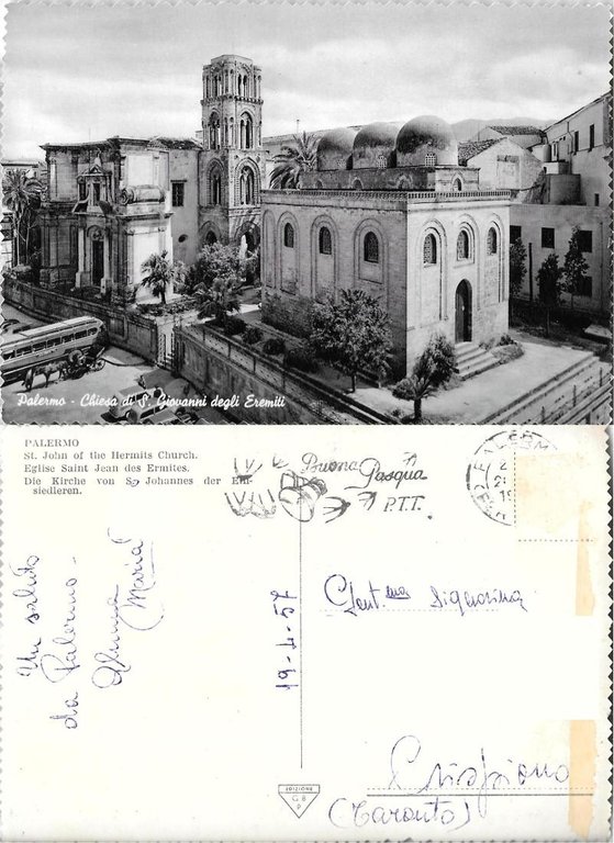 Palermo. Chiesa di S. Giovanni degli Eremiti. Viaggiata 1957