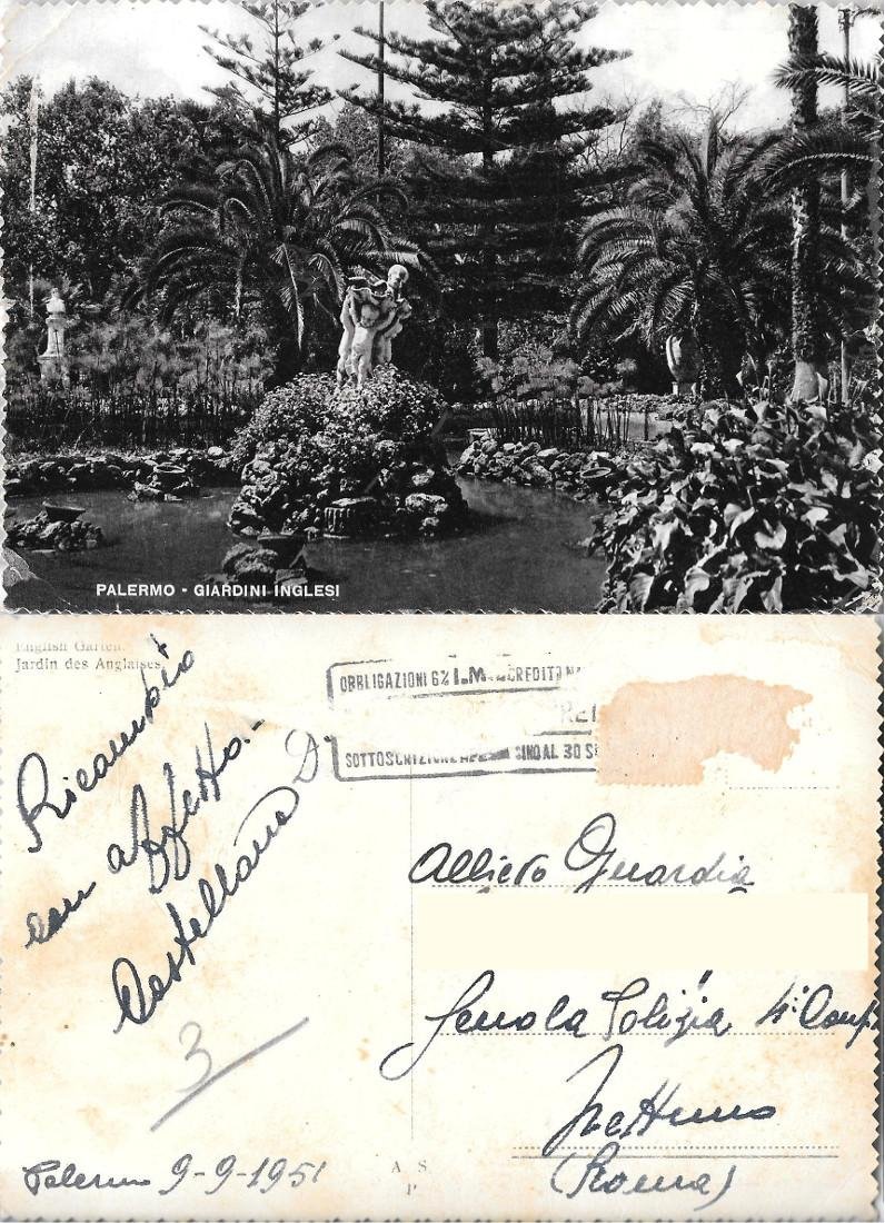 Palermo. Giardini Inglesi. Viaggiata 1951