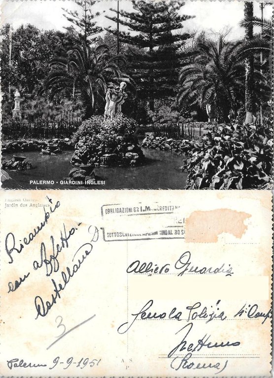 Palermo. Giardini Inglesi. Viaggiata 1951
