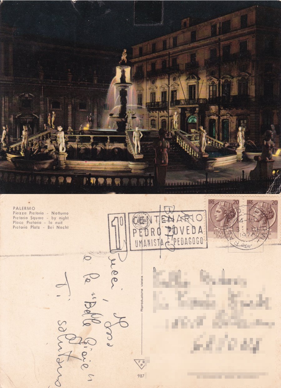 Palermo. Piazza Pretoria. Notturno. Viaggiata 1974