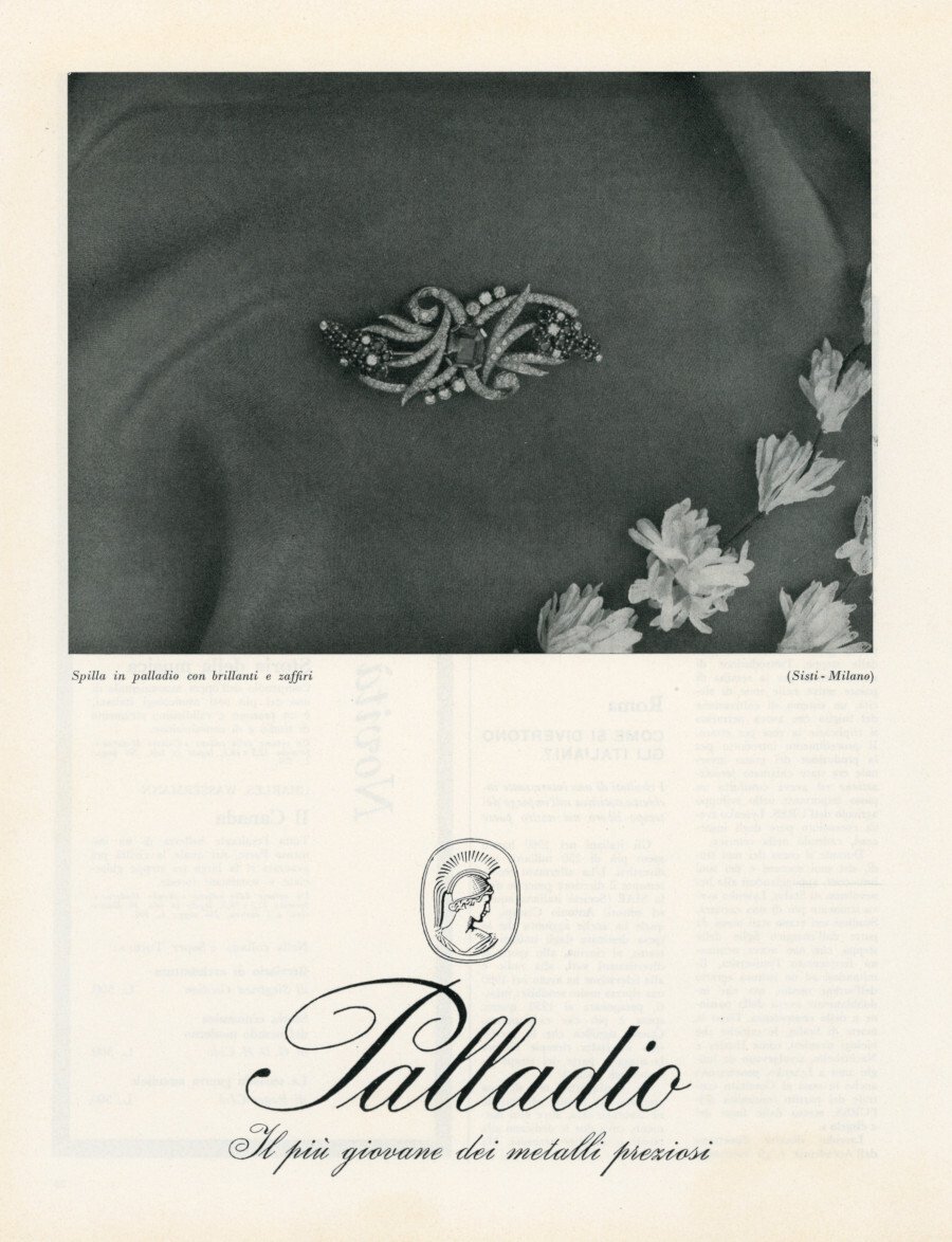 Palladio il più giovane dei metalli preziosi. Advertising 1962