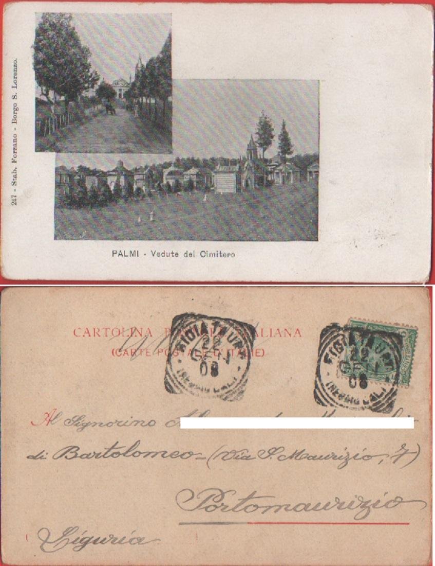 Palmi (RC). Vedute del Cimitero. Viaggiata 1908