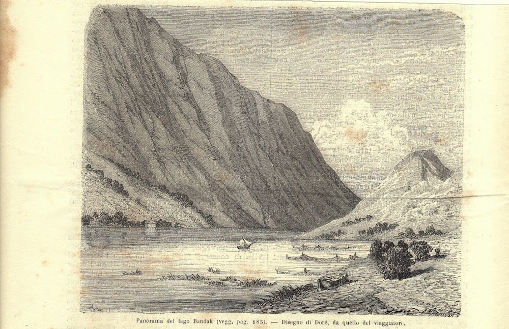 Panorama del lago di Bandak. Stampa 1863.
