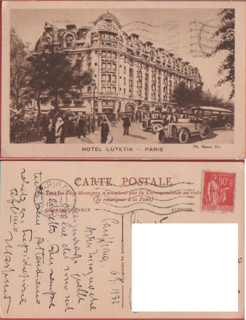 Parigi. Hotel Lutetia. Viaggiata 1933