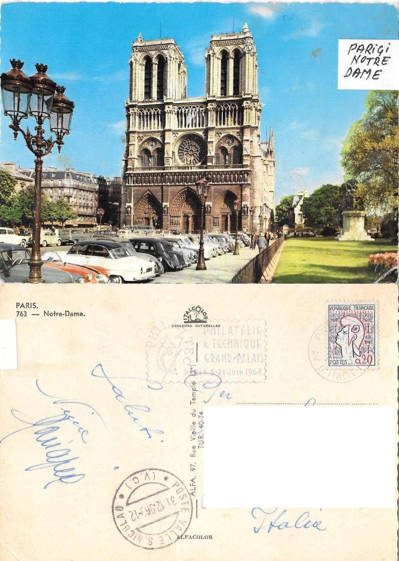 Parigi. Notre Dame. Viaggiata 1963. Auto