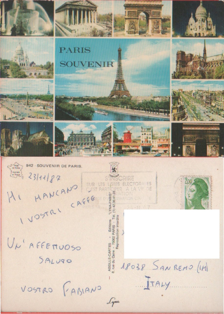Paris Souvenir. Viaggiata 1987