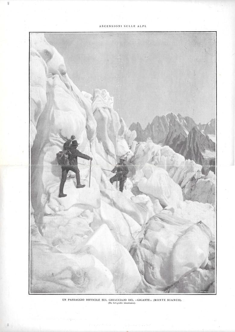 Passaggio su ghiacciaio del Gigante/Ghiaccio dell'Argentera/Somalia. Stampa 1912