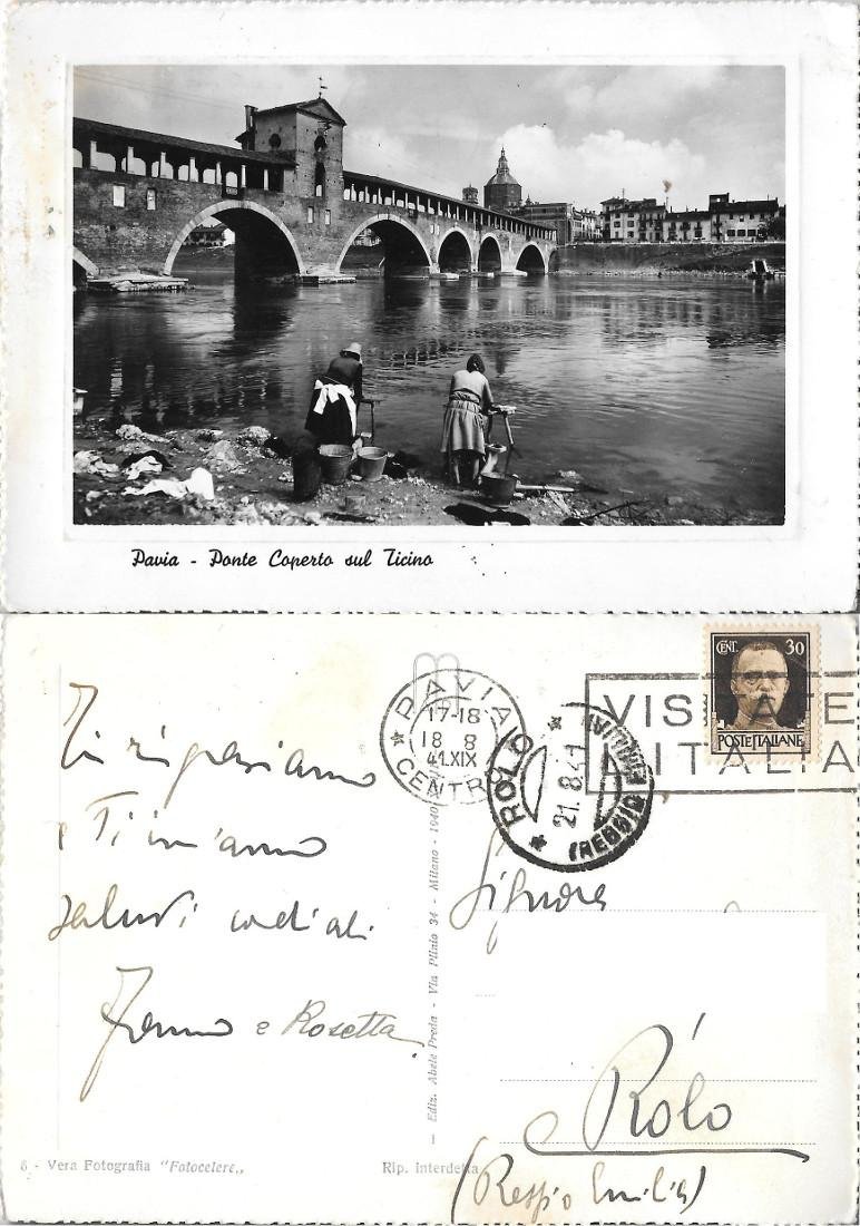 Pavia. Ponte coperto sul Ticino. Viaggiata 1941
