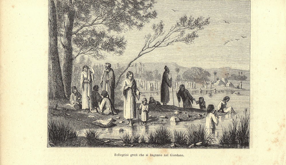 Pellegrini greci che si bagnano nel Giordano. Stampa 1863. | Immagine principale