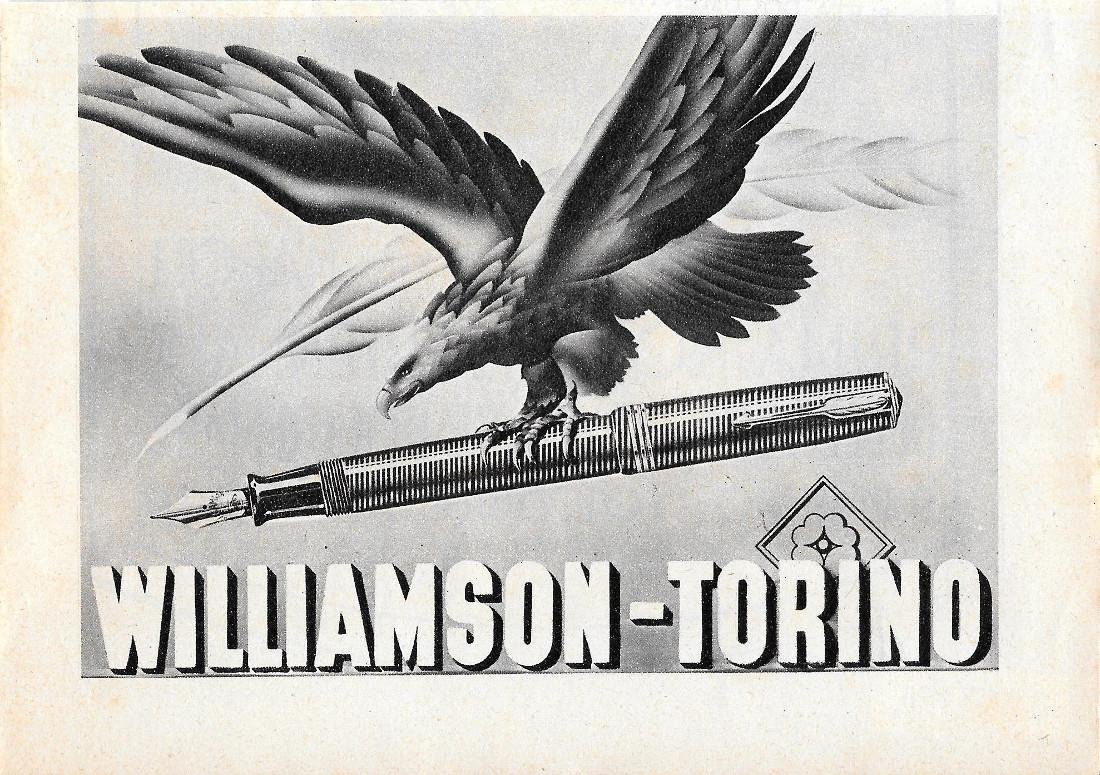 Penne stilografiche Williamson. Torino. Advertising 1940