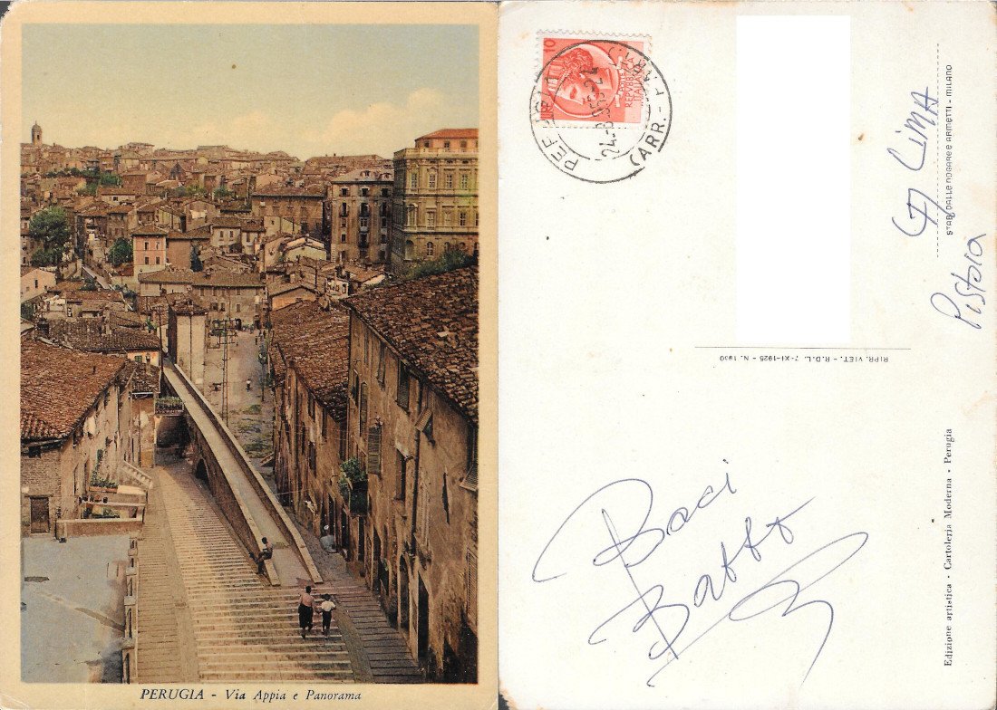 Perugia. Via Appia e Panorama. Viaggiata 1956