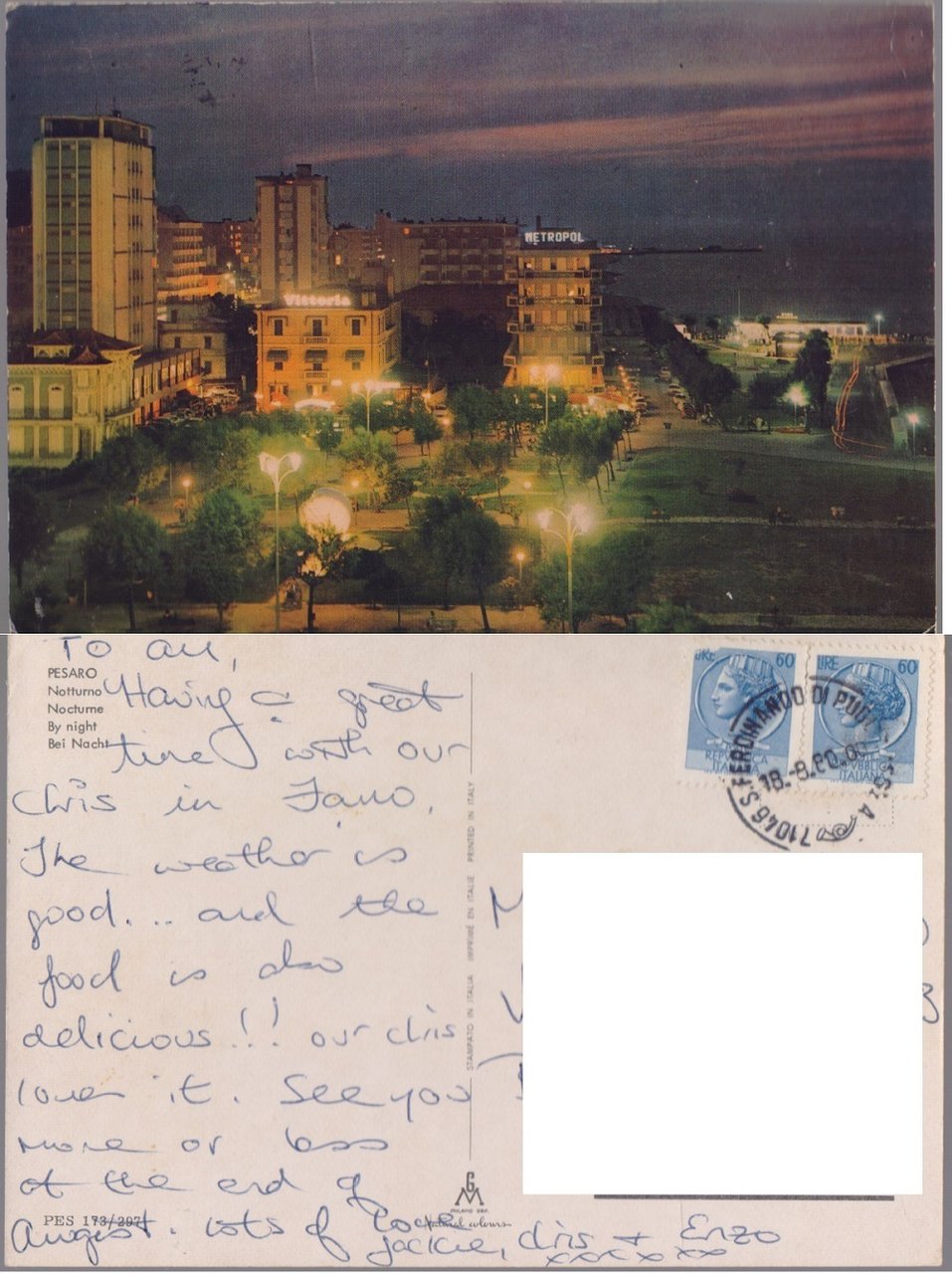 Pesaro. Notturno. Viaggiata 1980