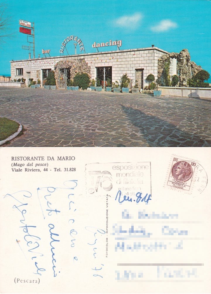 Pescara. Ristorante Da Mario. Viaggiata 1976