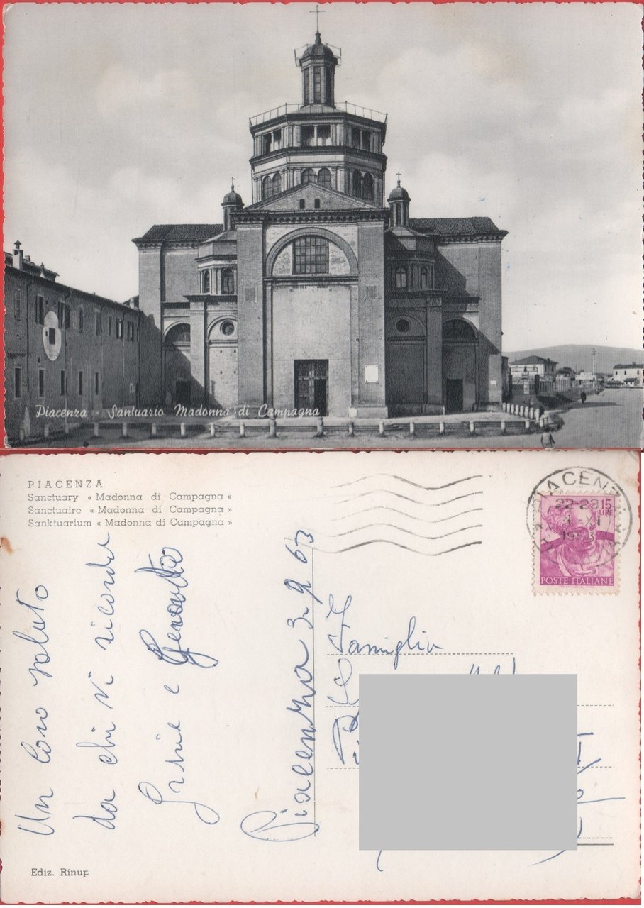 Piacenza. Santuario Madonna di Campagna. Viaggiata 1963
