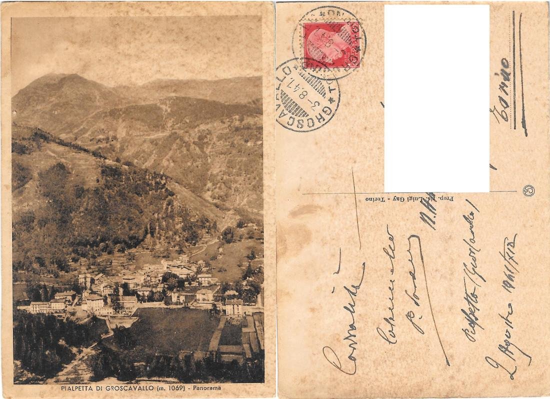Pialpetta di Groscavallo (TO). Panorama. Viaggiata 1941