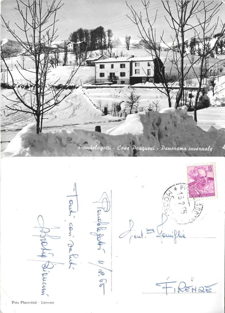 Piandelagotti. Casa Pasquesi. Panorama invernale. Viaggiata 1965