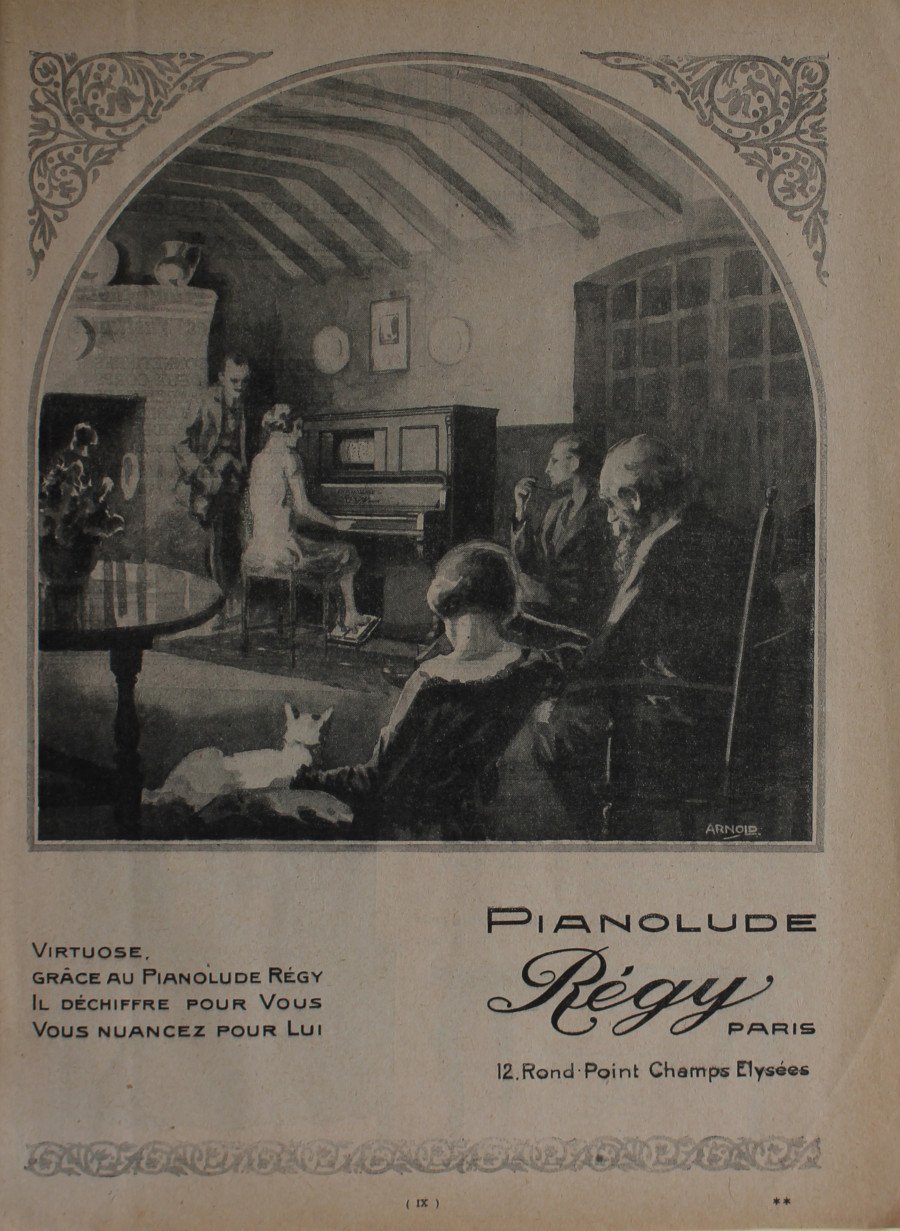 Pianolude Regy, Paris. Advertising 1926