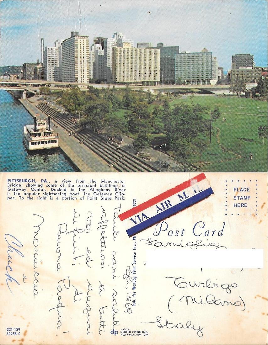 Pittsburg. A view from the Mancester Bridge. Viaggiata 1969