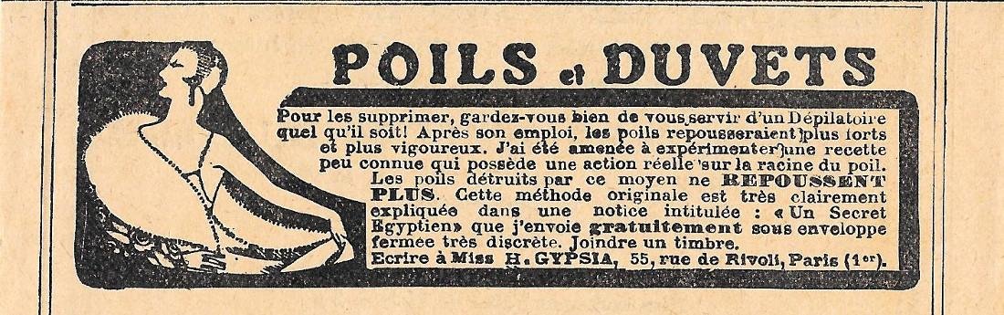 Poils et Duvets. H. Gypsia, Paris. Pubblicita 1930