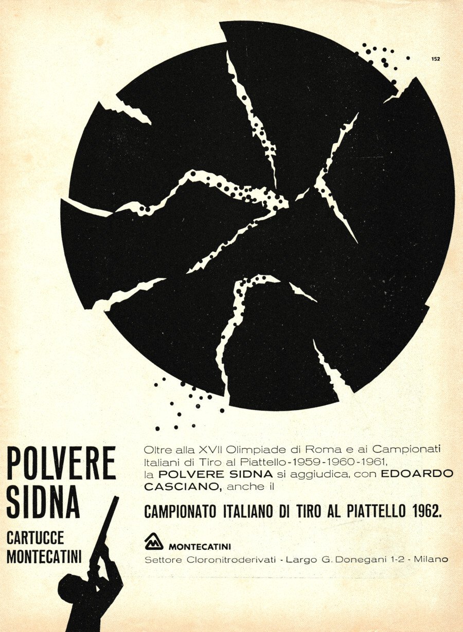 Polvere Sidna cartucce Montecatini. Advertising 1962