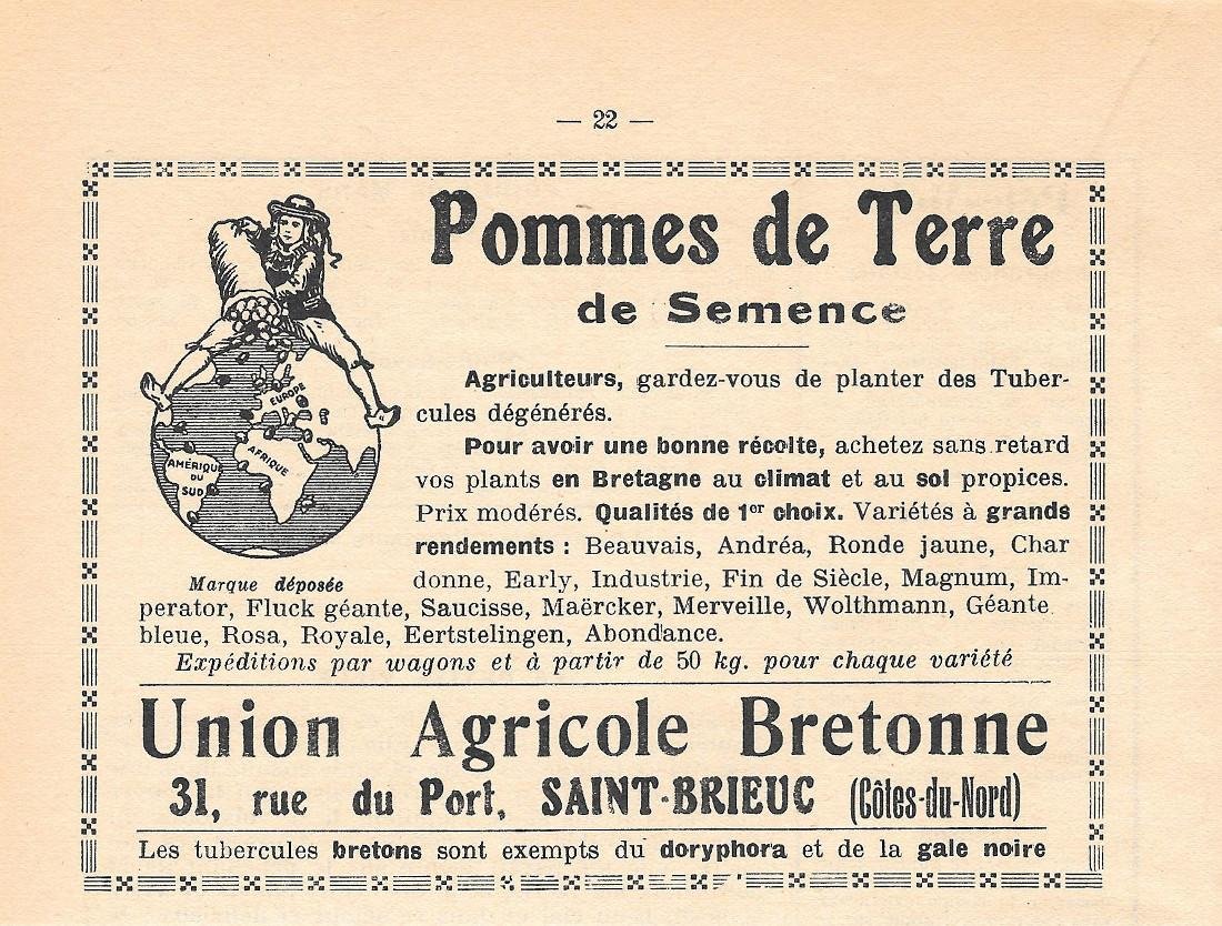 Pommes de terre de semence. Union Agricole Bretonne, S.t Brieuc. …