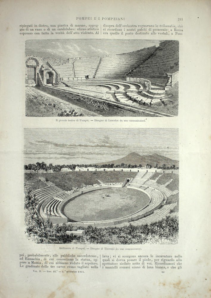 Pompei: Il piccolo teatro; Anfiteatro. Stampa 1864