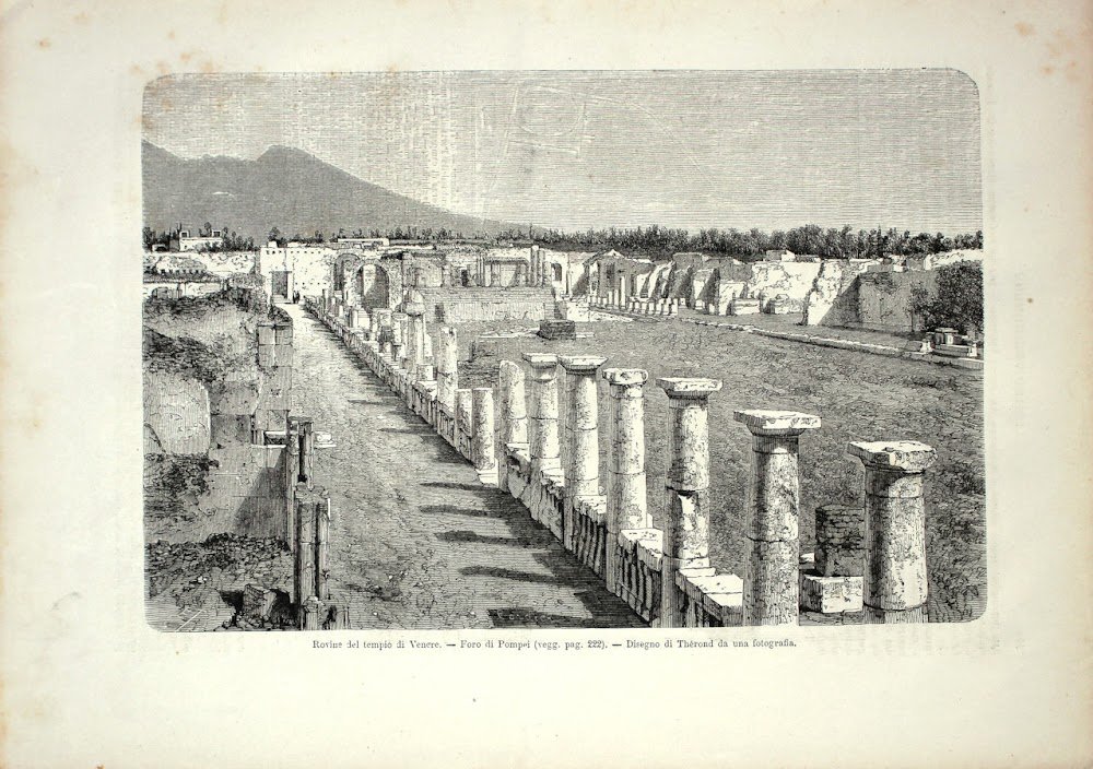 Pompei: Rovine del tempio di Venere/Pianta della città. Stampa 1864
