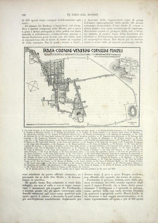 Pompei: Rovine del tempio di Venere/Pianta della città. Stampa 1864
