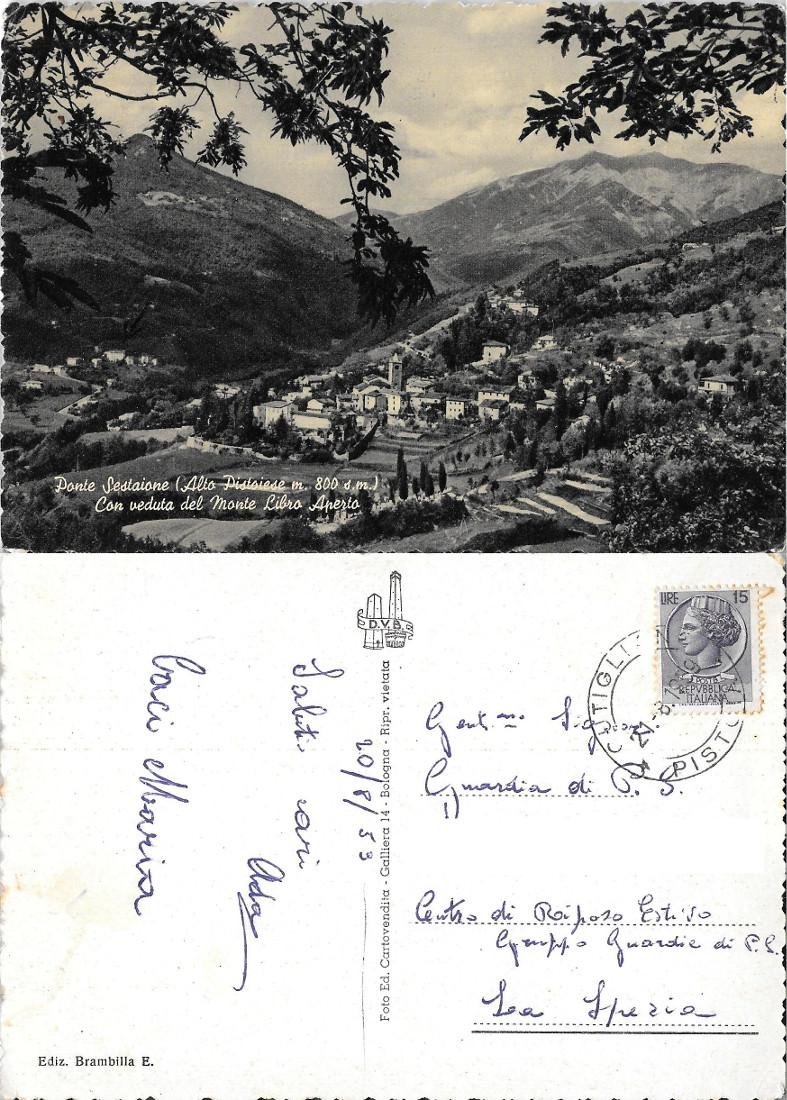Ponte Sestaione con veduta M.te Libro Aperto (PT). Viaggiata 1953