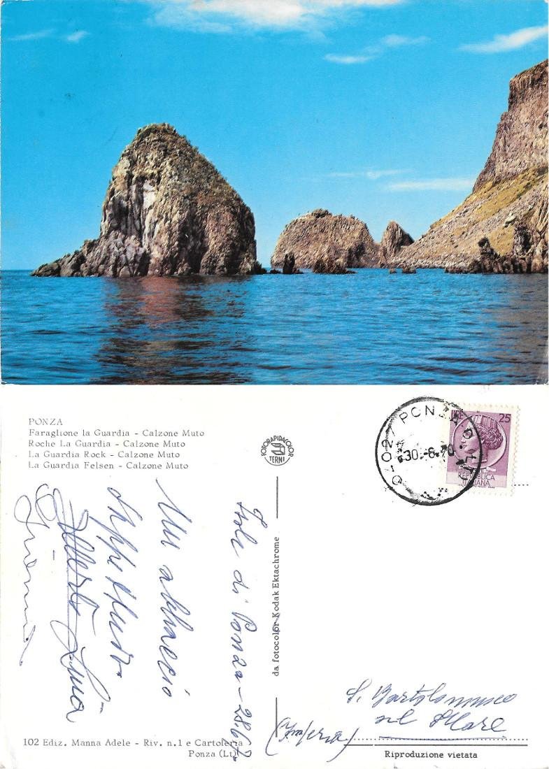 Ponza. Faraglione La Guardia. Calzone Muto. Viaggiata 1970