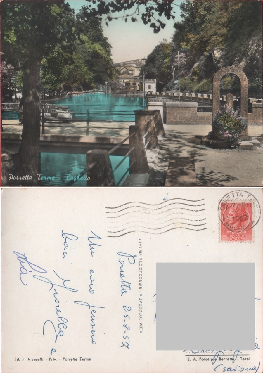 Porretta Terme (BO). Laghetto. Viaggiata 1957