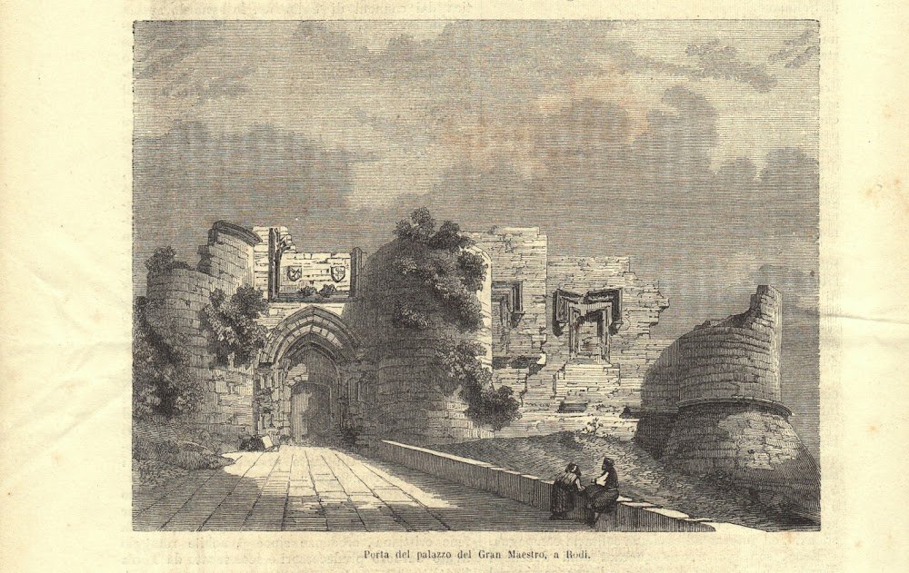 Porta del palazzo del Gran Maestro a Rodi. Stampa 1863.