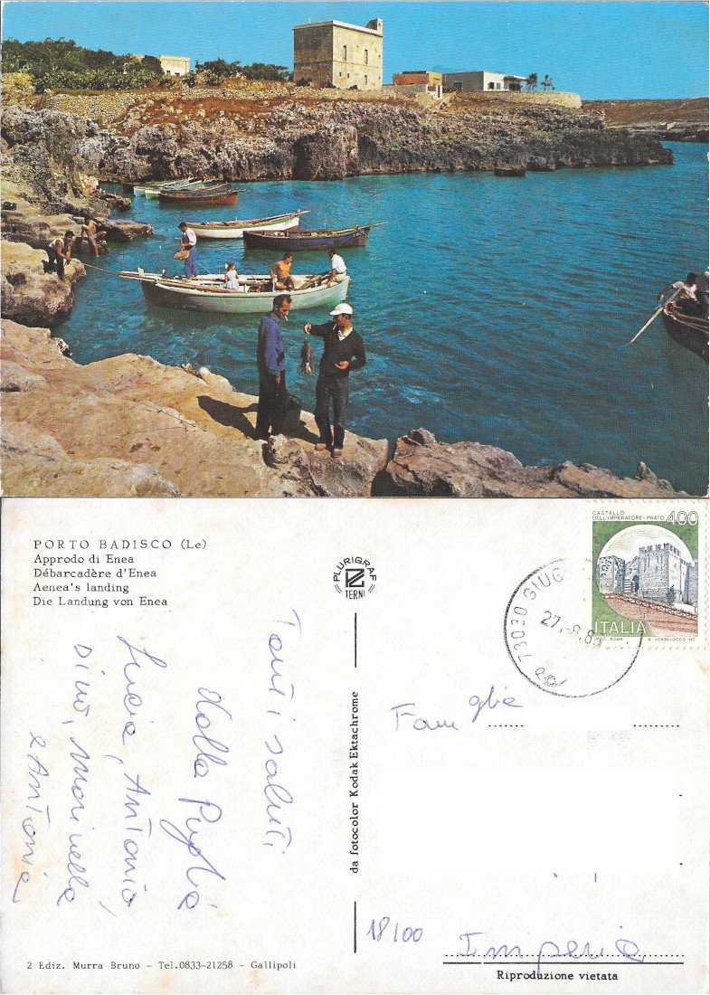Porto Badisco (LE) Approdo di Enea. Viaggiata 1985
