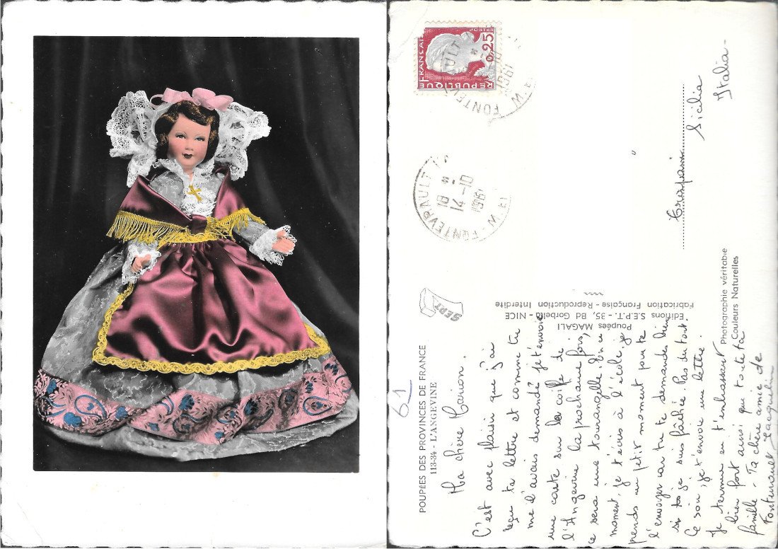 Poupees des Provinces de France. L'Angevine. Viaggiata 1961