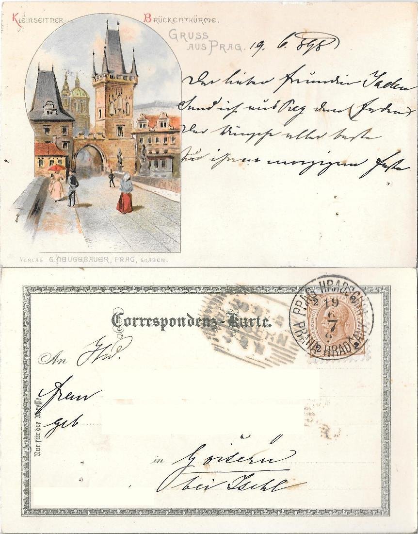Prag, Kleinseitner Brückentürme. Viaggiata 1898