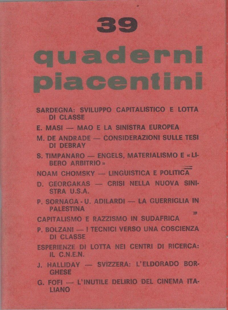 Quaderni piacentini, n. 39. novembre 1969. anno VIII | Immagine principale