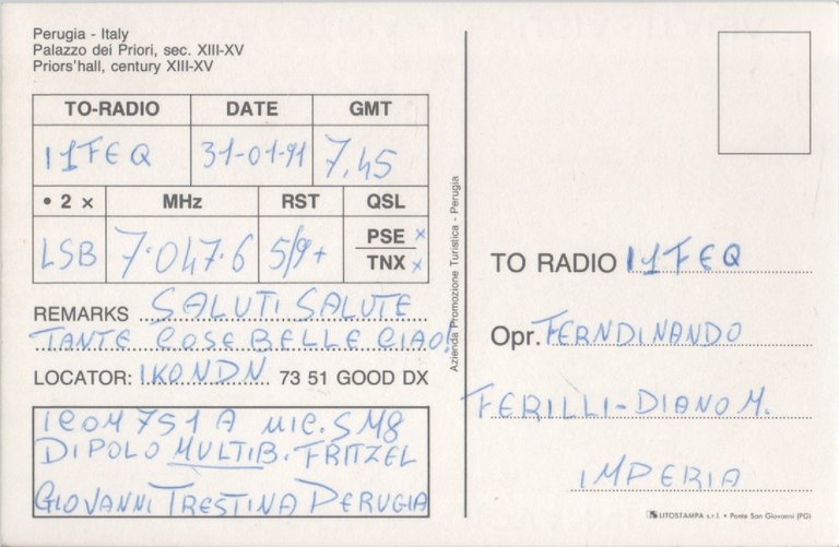 Radio Card. Perugia 1990. IKØNDN - Giovanni Trestina