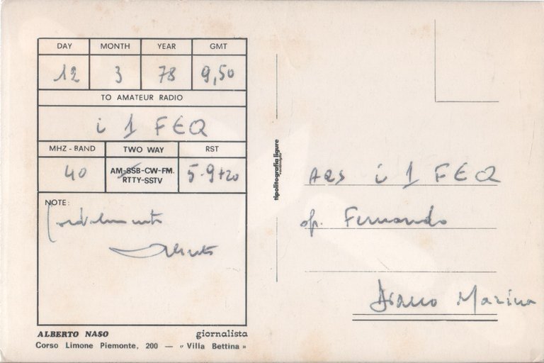 Radio Card. Ventimiglia 1978. 1NVE - Alberto Naso | Immagine Gallery 2