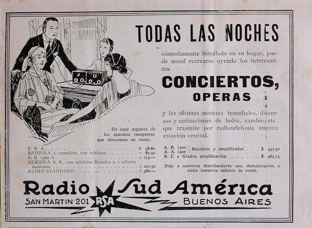 Radio Sud America. Todas la Noches - Advertising 1922