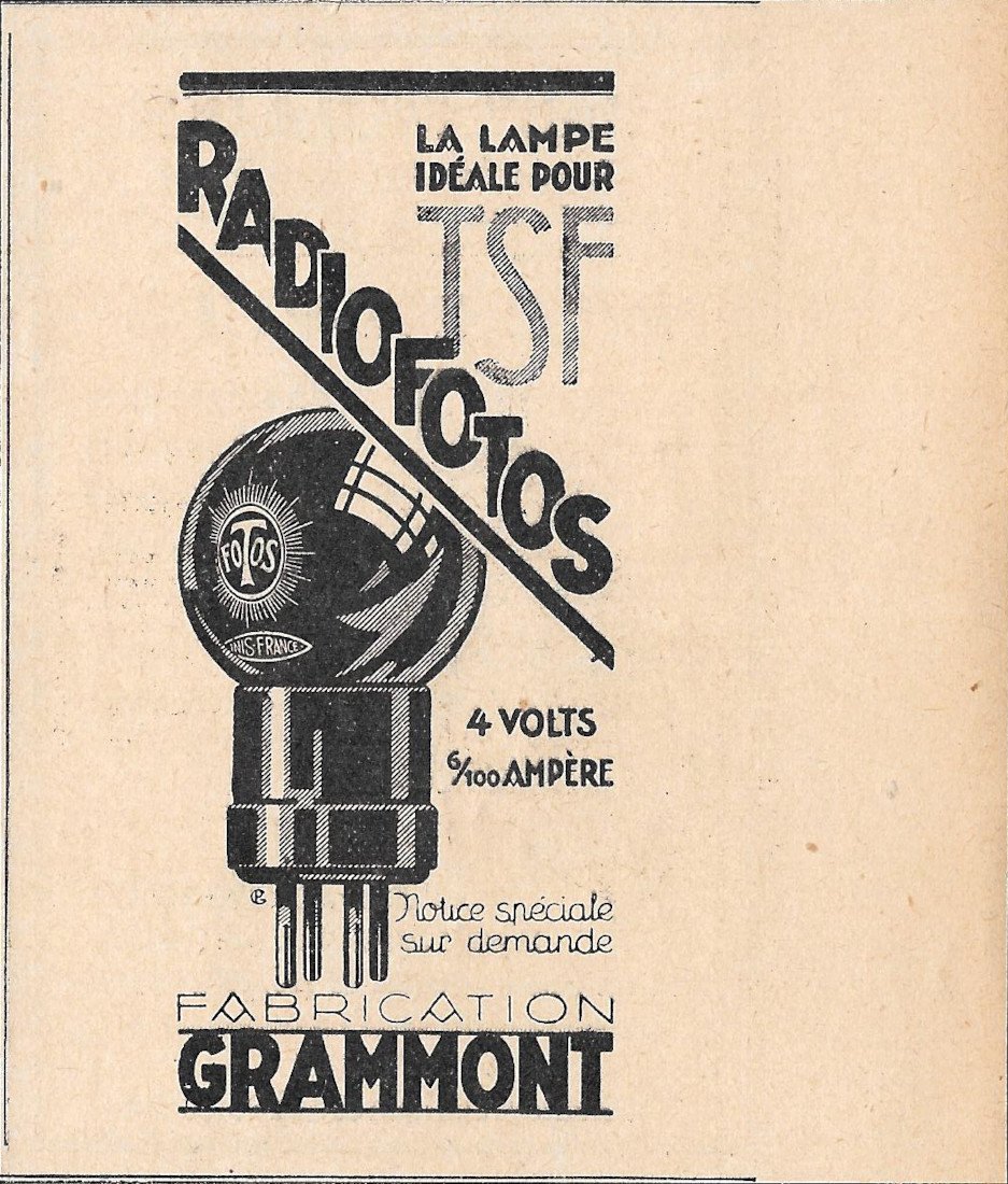 Radiofotos Grammont la lampe ideale pour TSF - Advertising 1928