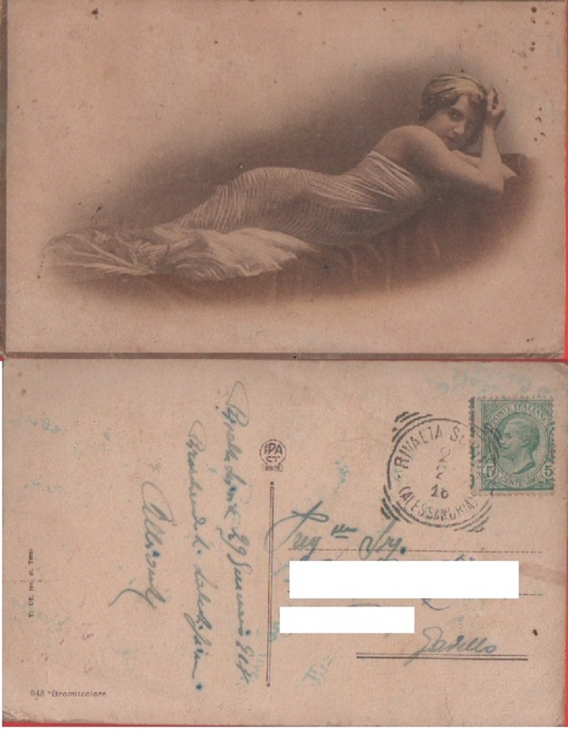 Ragazza sdraiata - viaggiata 1917