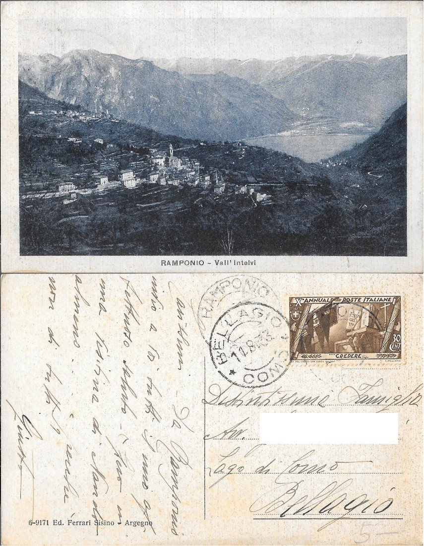 Ramponio. Vall'Intelvi. Viaggiata 1933