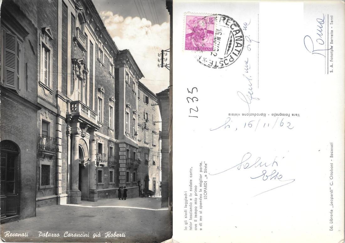 Recanati. Palazzo Carancini già Roberti. Viaggiata 1962