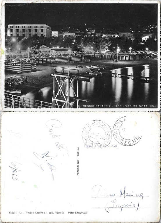 Reggio Calabria. Lido. Veduta notturna. Viaggiata 1953