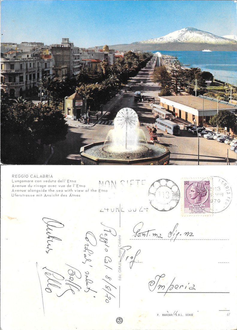 Reggio Calabria. Lungomare con veduta dell'Etna - Viaggiata 1970