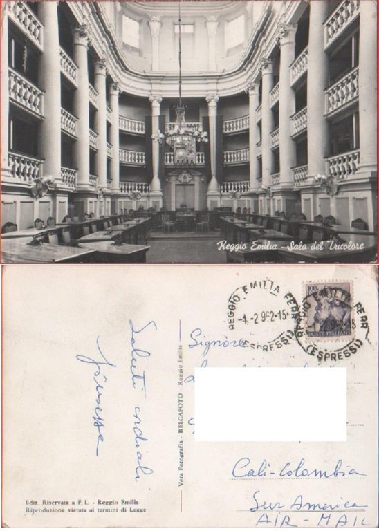 Reggio Emilia. Sala del Tricolore. Viaggiata 1962